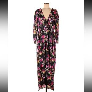 Delfi Collective Lindsay Floral Maxi Dress Medium Wedding Guest Black Pink